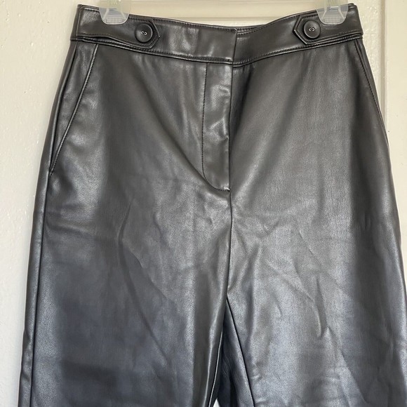 Ann Taylor Pants Size 4 Petite Imitation Leather High Waist Punkcore Rock Edgy - Picture 3 of 13